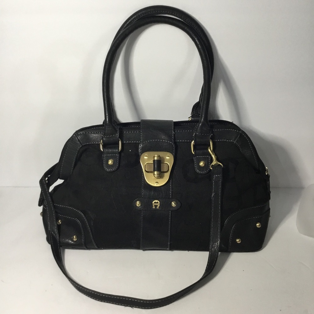 Etienne Aigner Women’s Black Jacquard Monogram Doctor Satchel Shoulder Bag